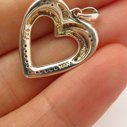 925 Sterling Silver Real Diamond Open Heart Design Pendant