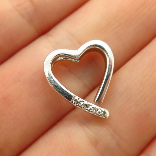 925 Sterling Silver Real Diamond Open Heart Design Slide Pendant