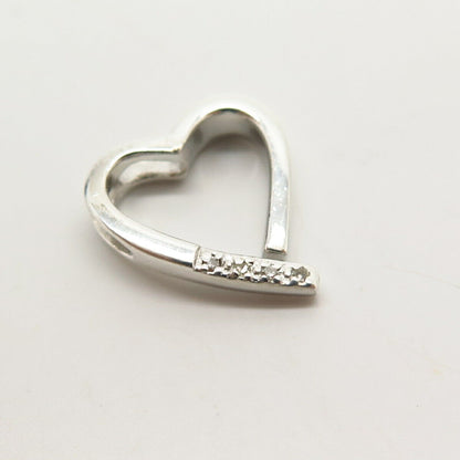 925 Sterling Silver Real Diamond Open Heart Design Slide Pendant