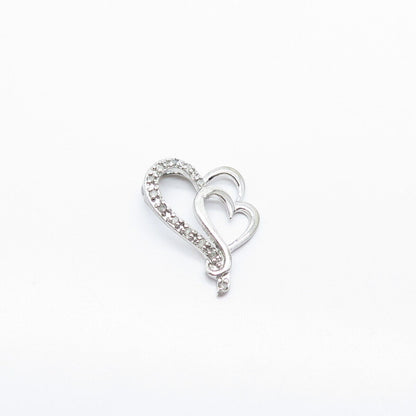 925 Sterling Silver Real Diamond Open Double Heart Slide Pendant