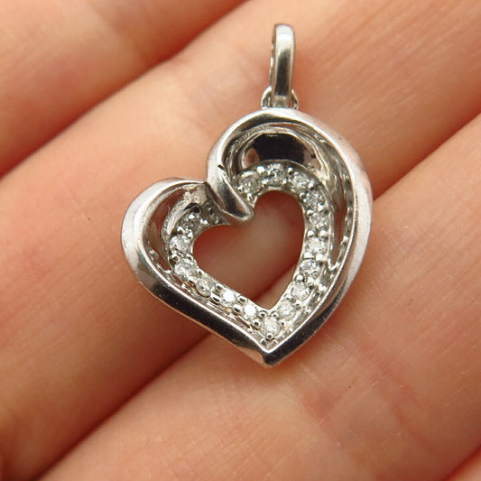 925 Sterling Silver Real Diamond Concave Heart Design Pendant