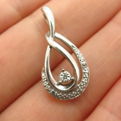 925 Sterling Silver Real Diamond Teardrop Design Slide Pendant