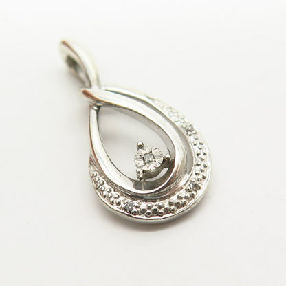 925 Sterling Silver Real Diamond Teardrop Design Slide Pendant