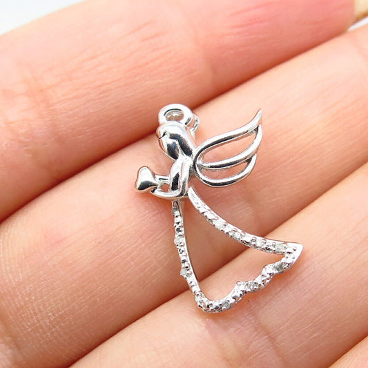 925 Sterling Silver SUN Real Diamond Angel Slide Pendant