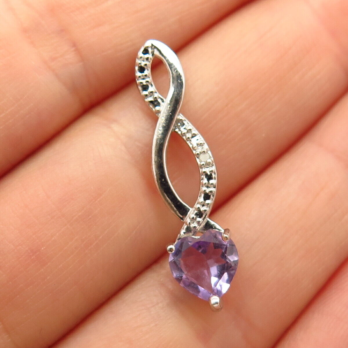 925 Sterling Silver Real Diamond Accent & Amethyst Gem Slide Pendant