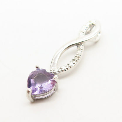 925 Sterling Silver Real Diamond Accent & Amethyst Gem Slide Pendant