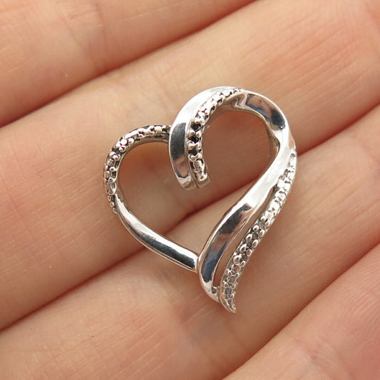 925 Sterling Silver Real Diamond Open Heart Slide Pendant