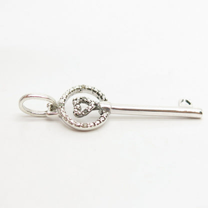 925 Sterling Silver Real Diamond Key Heart Pendant