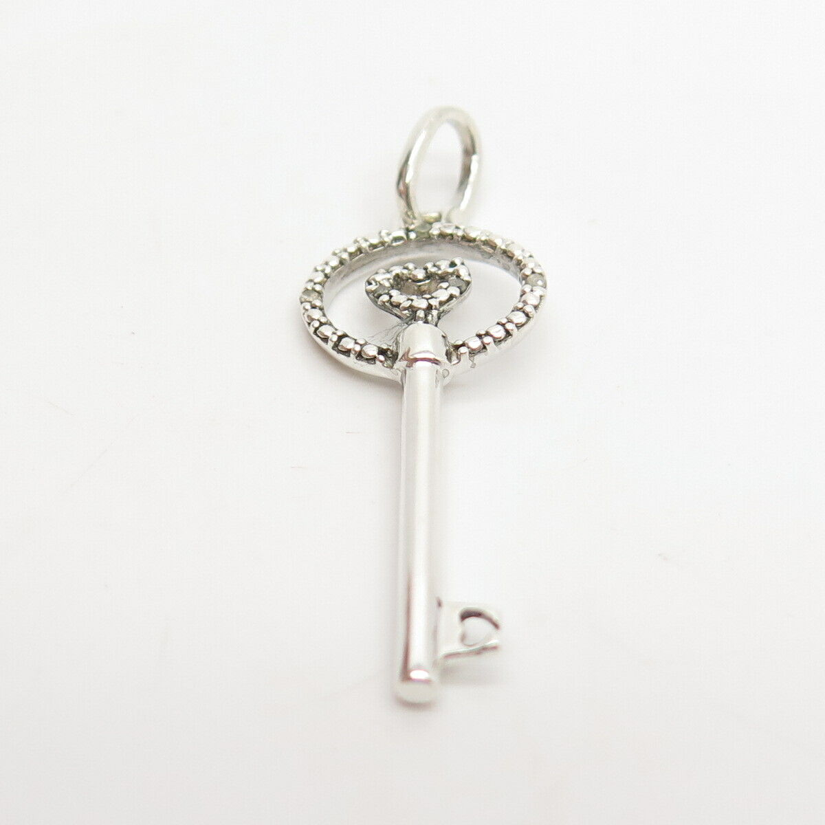 925 Sterling Silver Real Diamond Key Heart Pendant