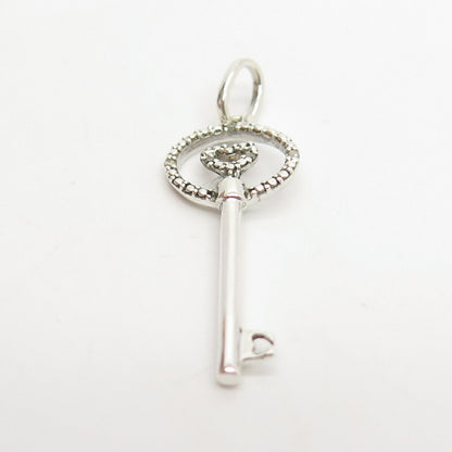 925 Sterling Silver Real Diamond Key Heart Pendant