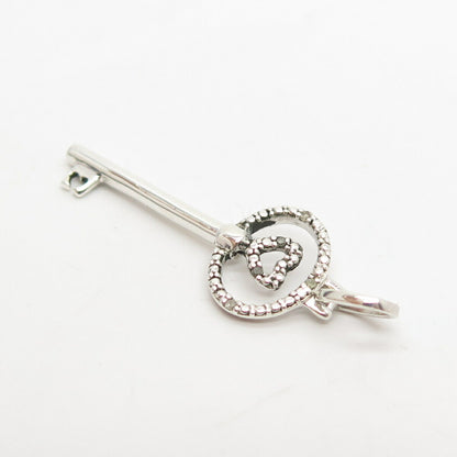 925 Sterling Silver Real Diamond Key Heart Pendant