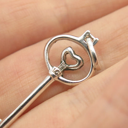 925 Sterling Silver Real Diamond Key Heart Pendant