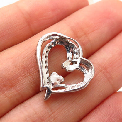 925 Sterling Silver / 14K Real Diamond Open Heart Slide Pendant