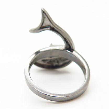 925 Sterling Rhodium Plated Real Diamond Hunting Shark Design Ring Size 7 1/4