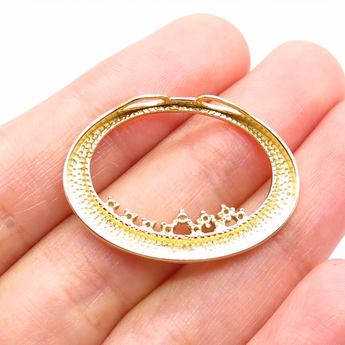 925 Sterling Silver Gold Plated Real White Diamond Open Circle Slide Pendant