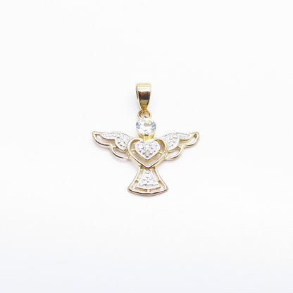 925 Sterling Silver Gold Plated Real White Diamond & White Topaz Angel Pendant