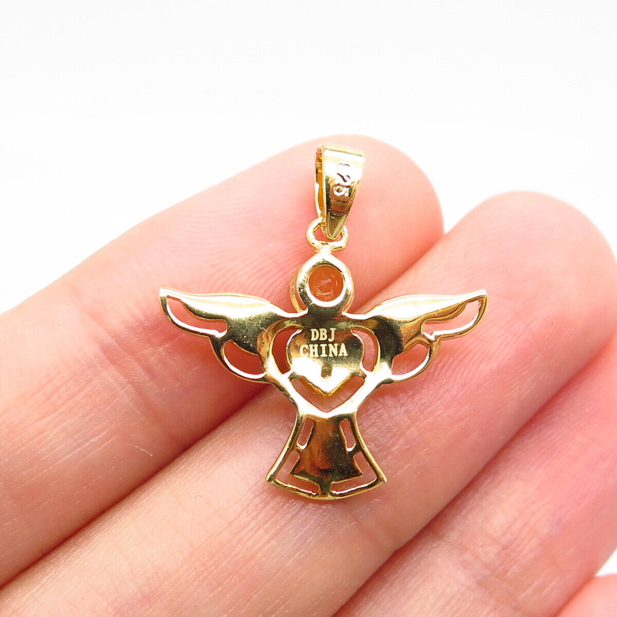 925 Sterling Silver Gold Plated Real White Diamond & Citrine Gem Angel Pendant