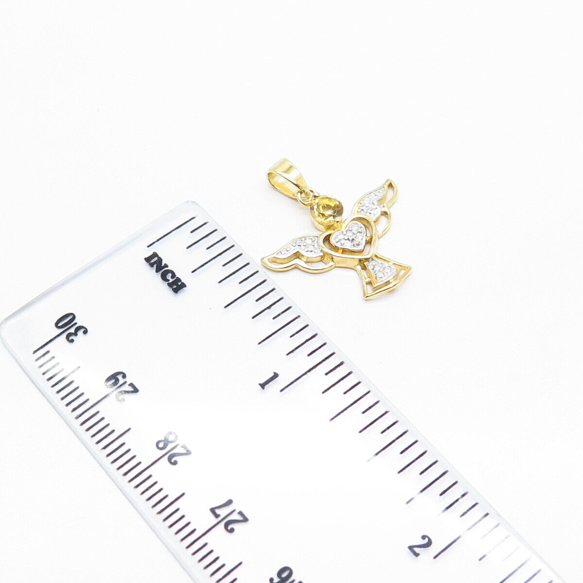 925 Sterling Silver Gold Plated Real White Diamond & Citrine Gem Angel Pendant