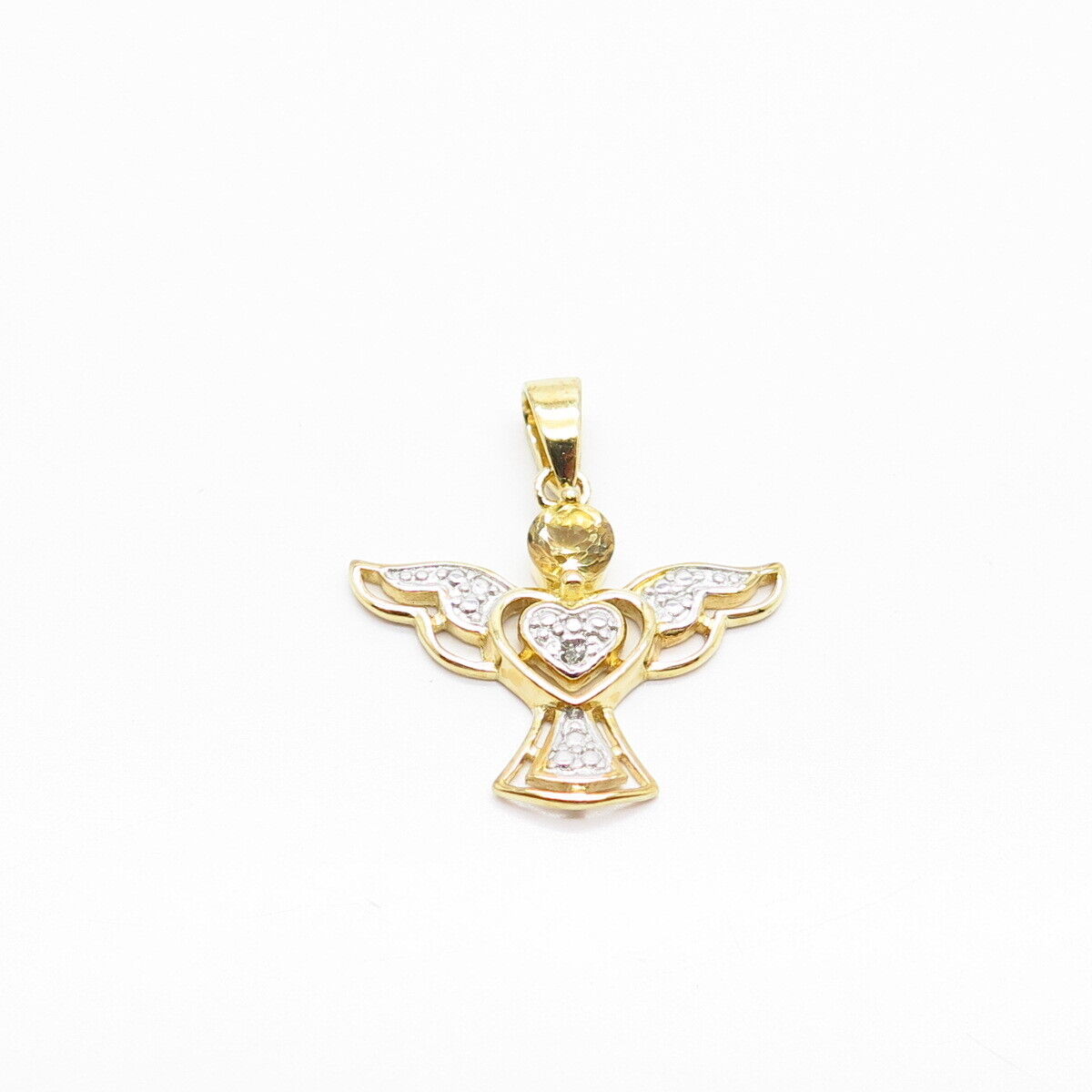 925 Sterling Silver Gold Plated Real White Diamond & Citrine Gem Angel Pendant