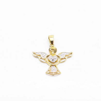 925 Sterling Silver Gold Plated Real White Diamond & Citrine Gem Angel Pendant