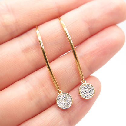 925 Sterling Silver Gold Plated Real White Diamond Round Hook Earrings