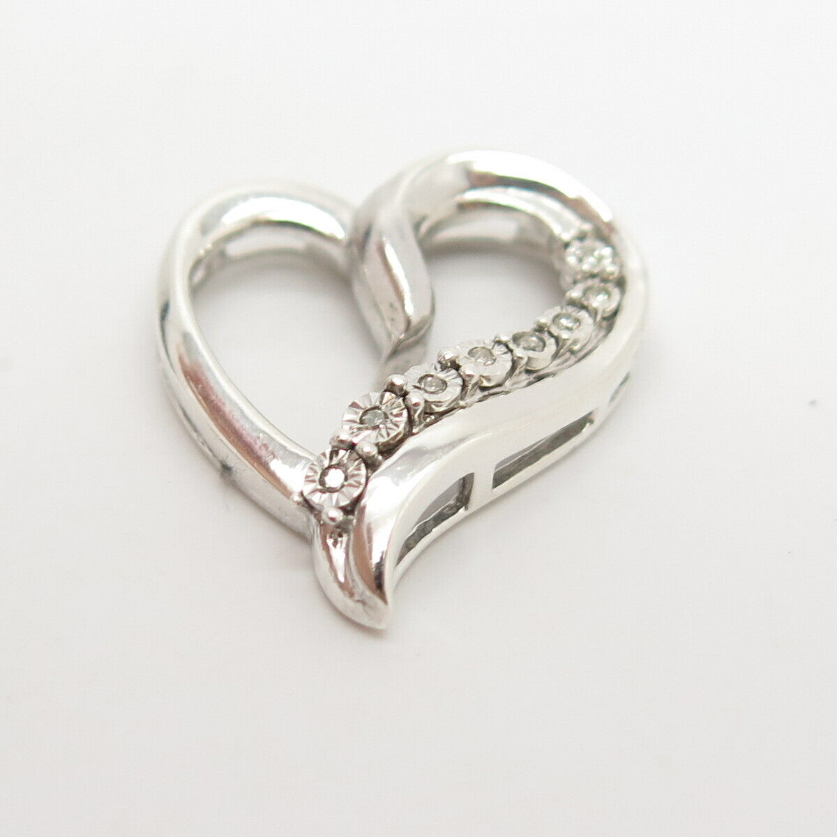 925 Sterling Silver Real Diamond Open Heart Slide Pendant