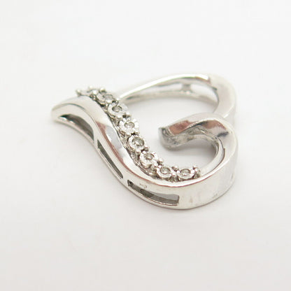 925 Sterling Silver Real Diamond Open Heart Slide Pendant