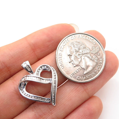 925 Sterling Silver Real Diamond Open Heart Design Pendant