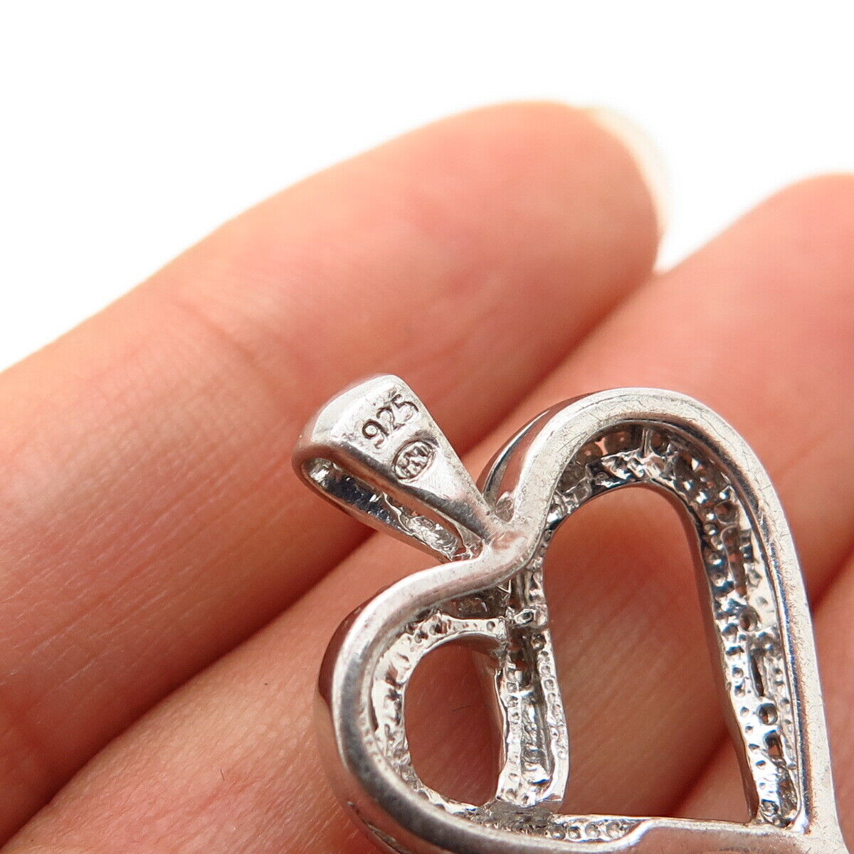 925 Sterling Silver Real Diamond Open Heart Design Pendant