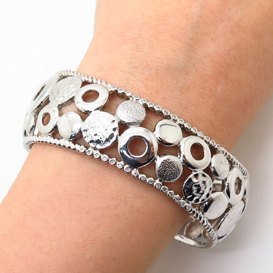 925 Sterling Silver Real Diamond Bubbles Design Cuff Bracelet 7 1/4"