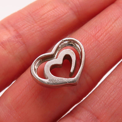 925 Sterling Silver Real Diamond Double Heart Design Slide Pendant