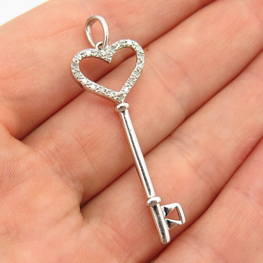 925 Sterling Silver Real Diamond Heart Key Design Pendant