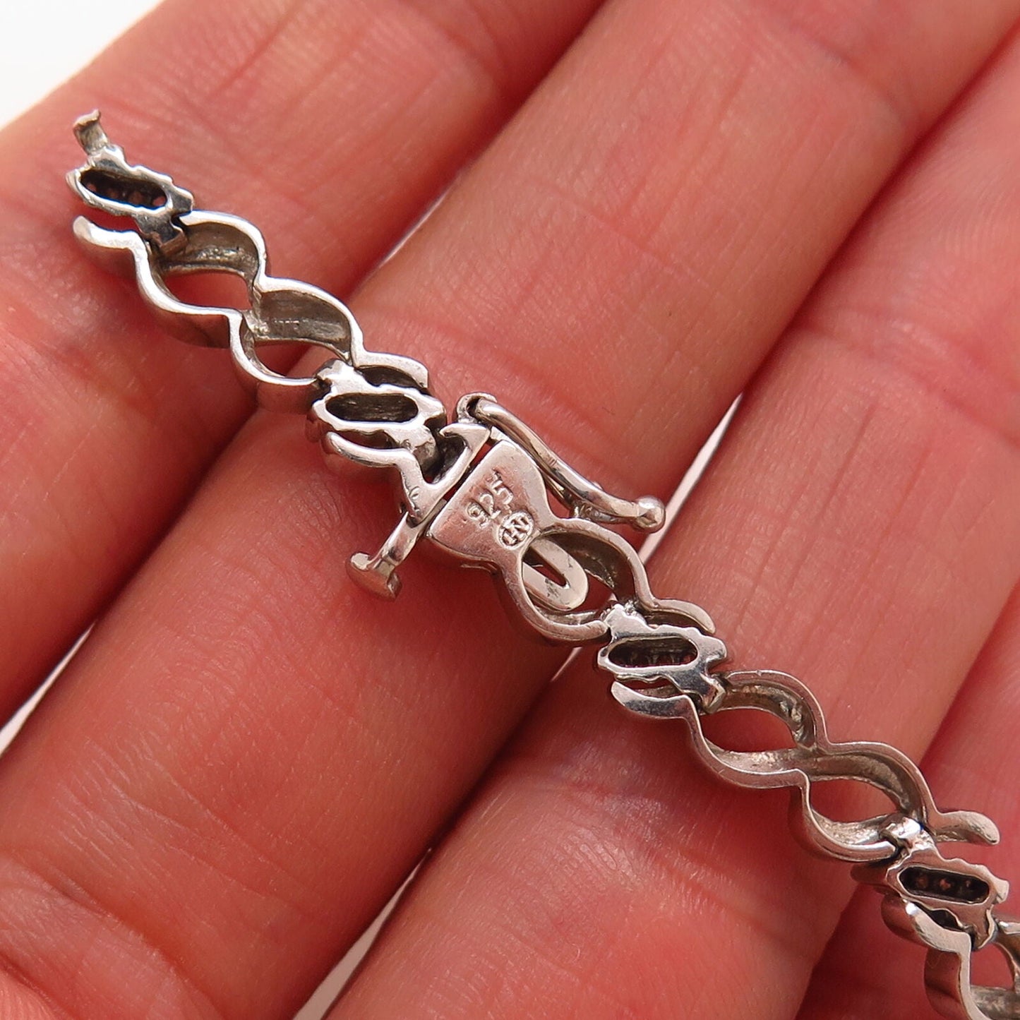 925 Sterling Silver Real Diamond Braided Design Link Bracelet 7 1/4”