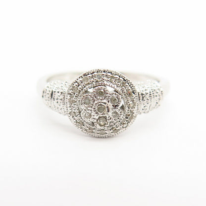 925 Sterling Silver Real Diamond Floral Design Ring Size 7