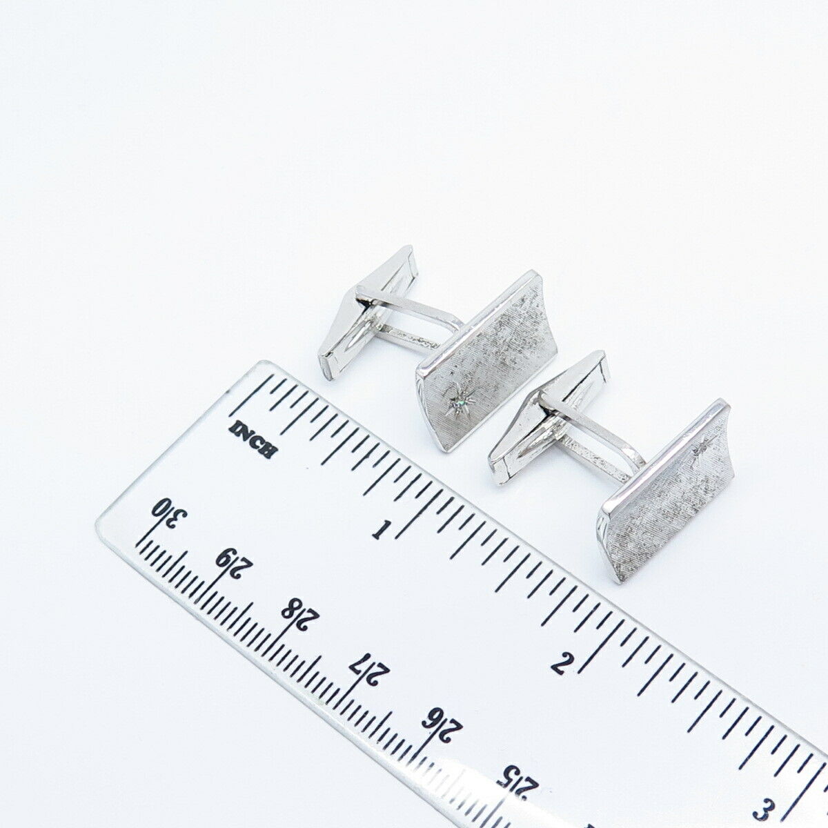 925 Sterling Silver Vintage JTC Real Diamond Cufflinks #384