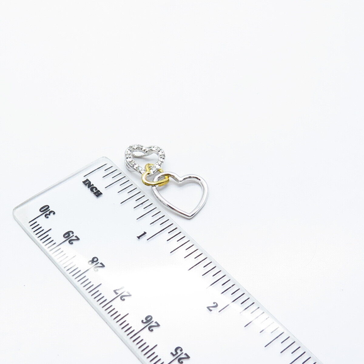 925 Sterling Silver 2-Tone Real White Diamond Triple Heart Pendant