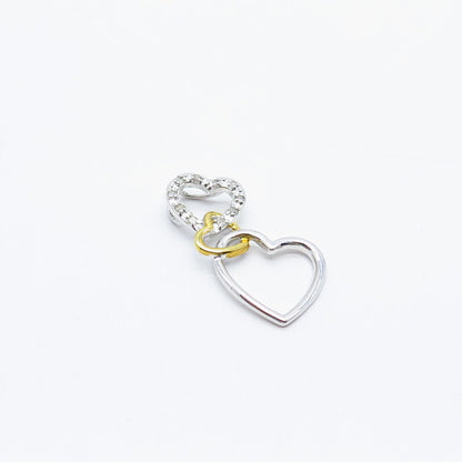 925 Sterling Silver 2-Tone Real White Diamond Triple Heart Pendant