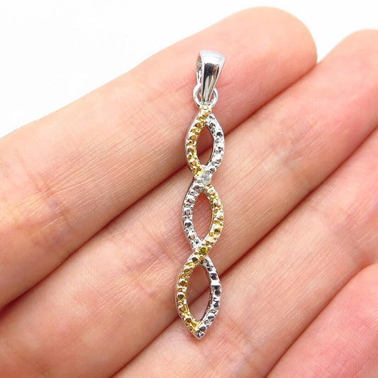 925 Sterling Silver 2-Tone Real White & Yellow Diamond Triple Infinity Pendant