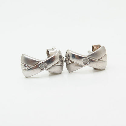 925 Sterling Silver Real Diamond Bow Design Earrings