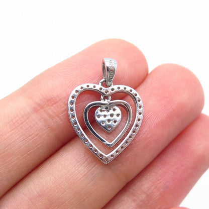 925 Sterling Silver Real White Diamond Open Triple Heart Charm Pendant