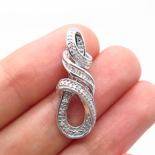 925 Sterling Silver SUN Real White Diamond Twisted Infinity Pendant