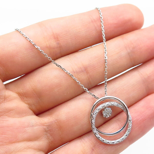 925 Sterling Silver Italy Real Diamond Double Circle Rolo Chain Necklace 18"