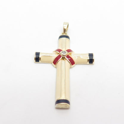 925 Sterling Silver USA Real Diamond & Colorful Enamel Cross Pendant