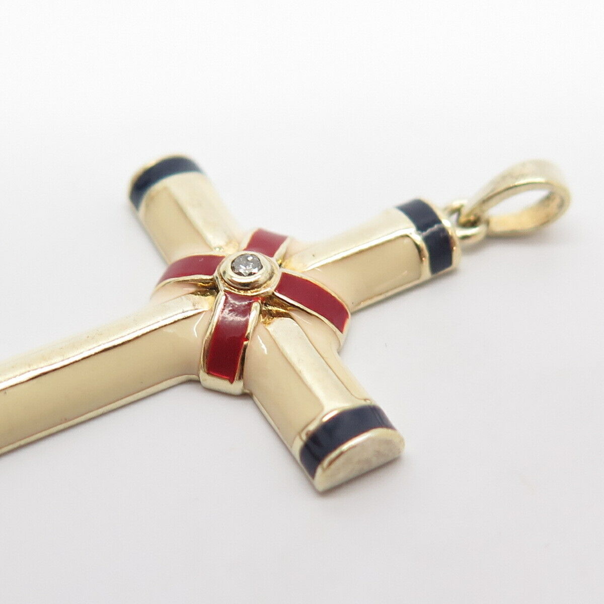 925 Sterling Silver USA Real Diamond & Colorful Enamel Cross Pendant