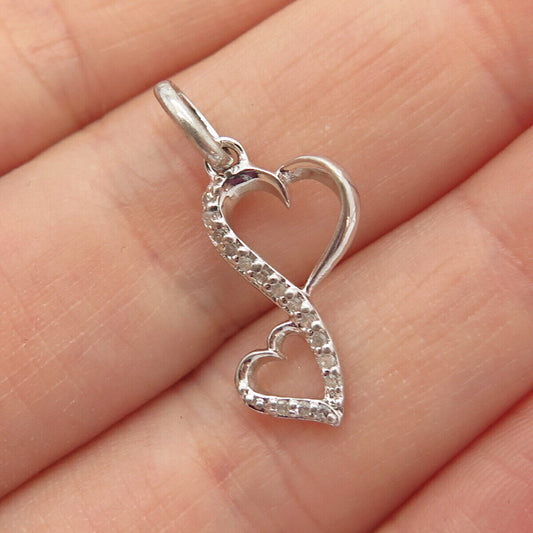 925 Sterling Silver Real Diamond Couple of Heart Charm Pendant