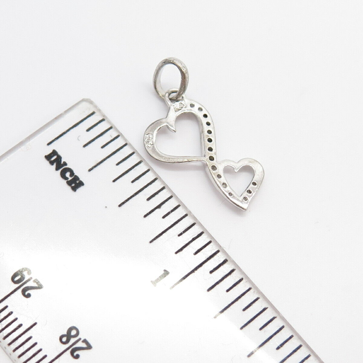 925 Sterling Silver Real Diamond Couple of Heart Charm Pendant