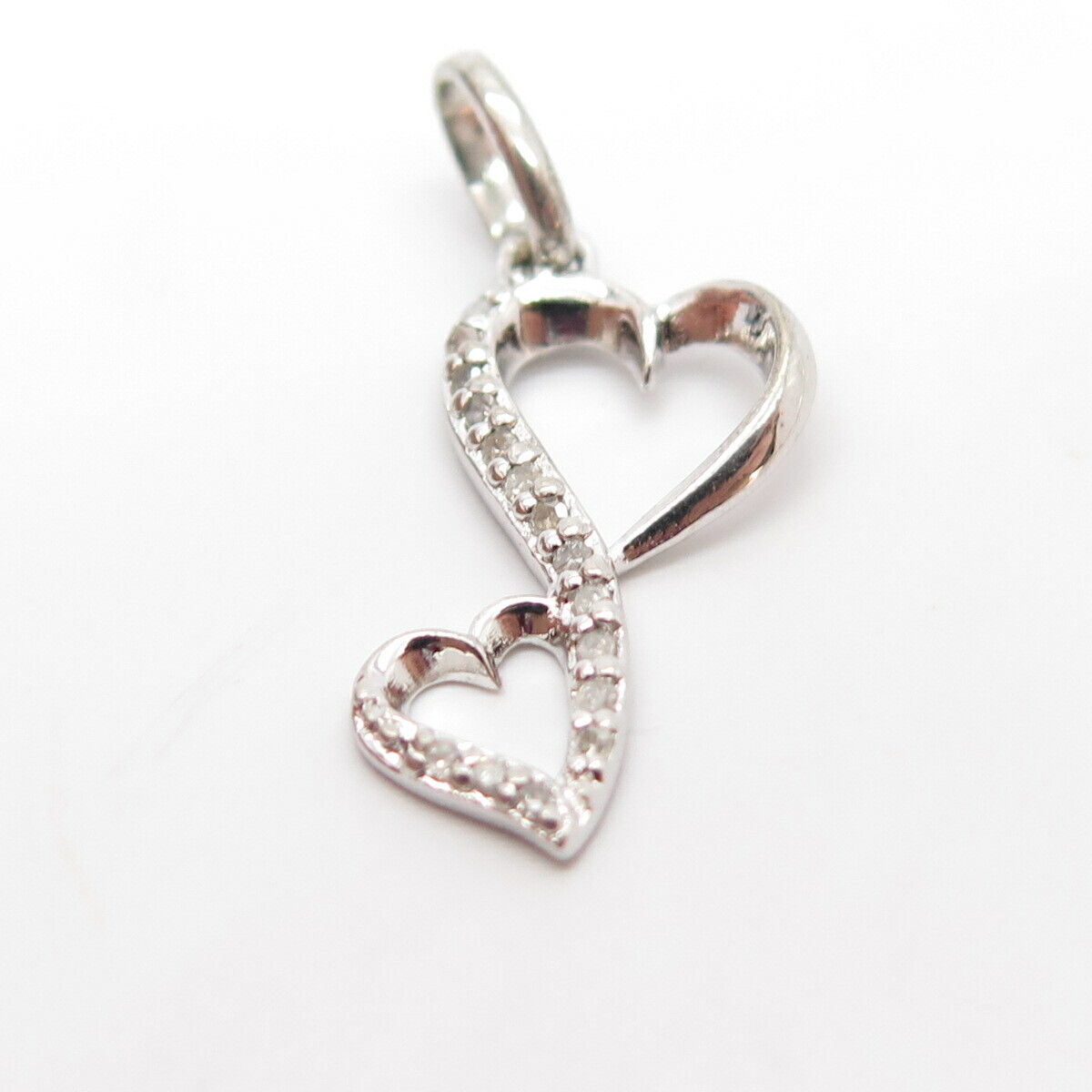 925 Sterling Silver Real Diamond Couple of Heart Charm Pendant