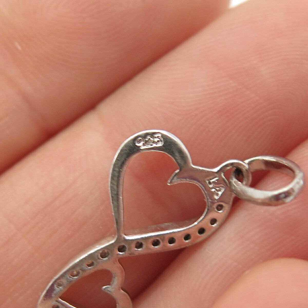 925 Sterling Silver Real Diamond Couple of Heart Charm Pendant