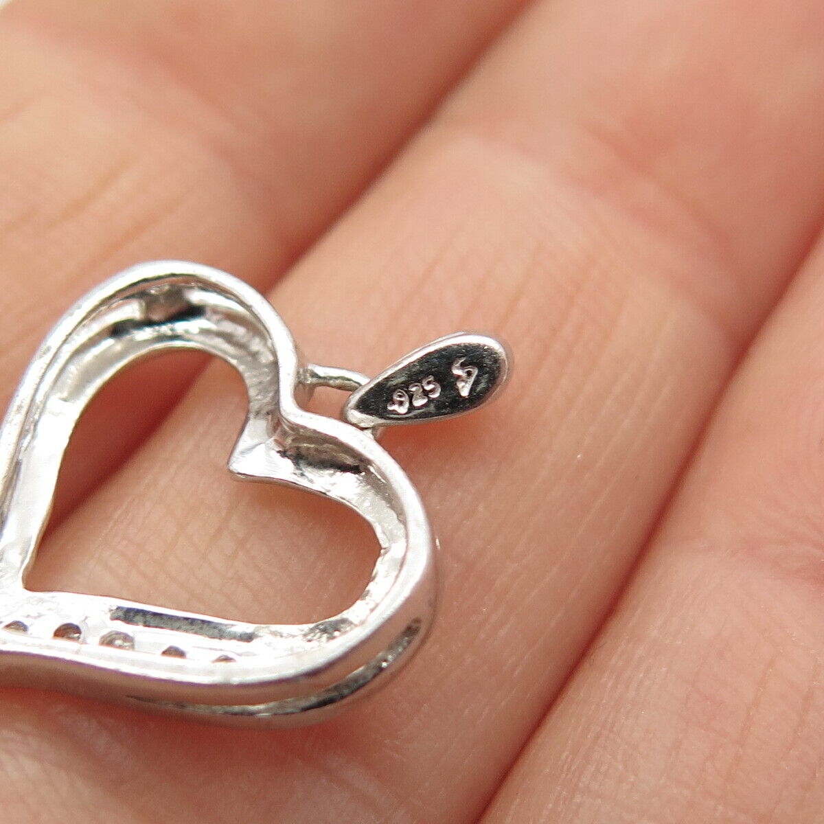 925 Sterling Silver Real Diamond Open Heart Pendant