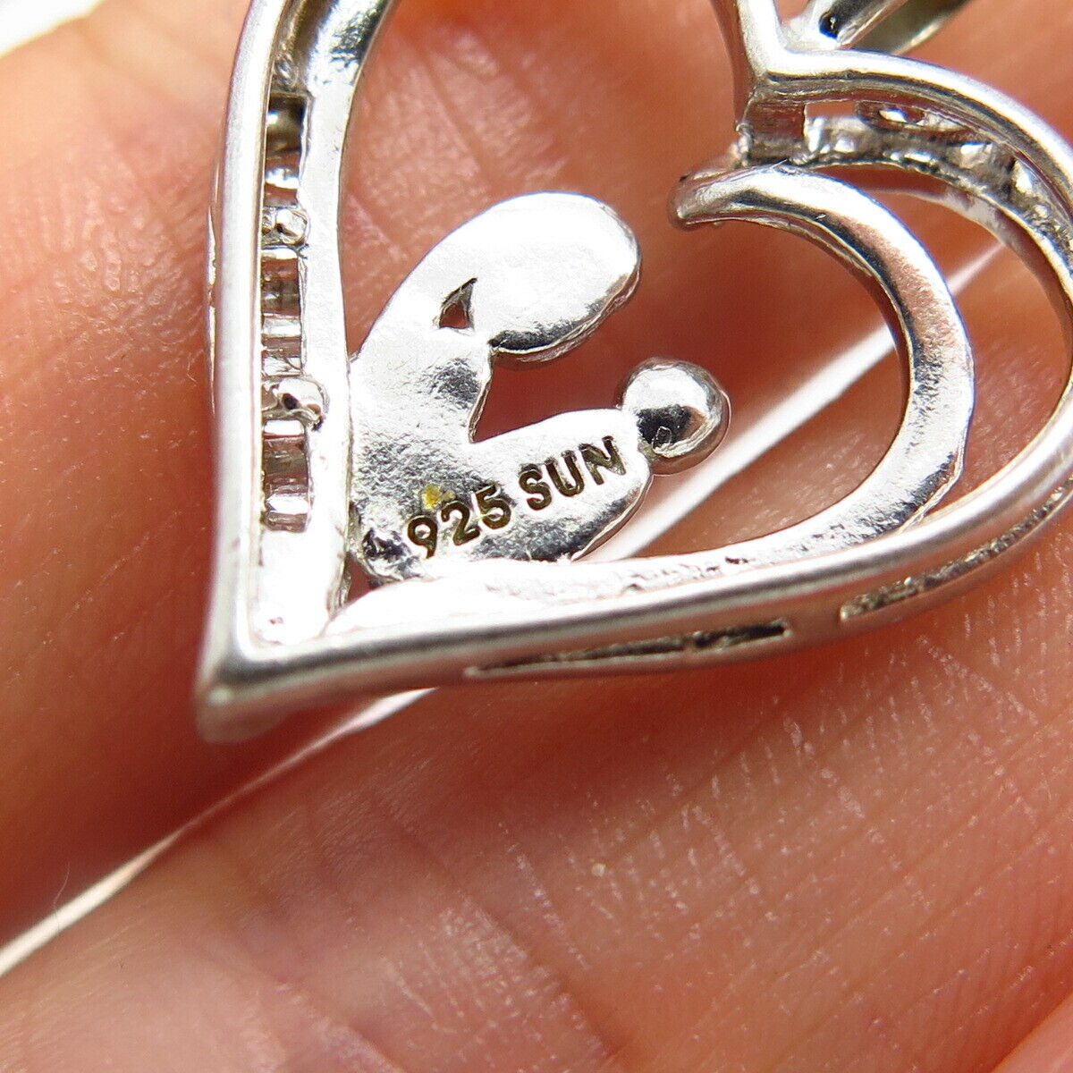 925 Sterling Silver Real Diamond Mother & Child Open Heart Slide Pendant